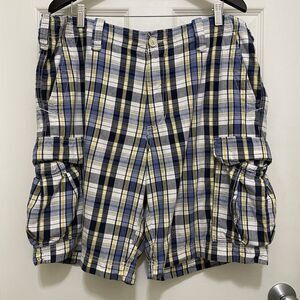 Polo Jeans‎ Ralph Lauren Plaid Khaki Cargo Shorts Blue Yellow 100% Cotton Sz 38